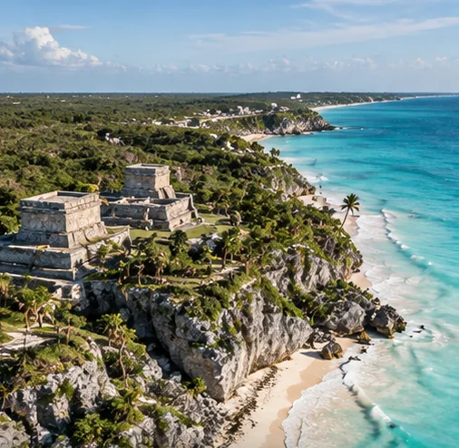Zona arqueológica de Tulum frente al mar